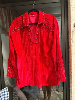 Red Stud-Trim Velvet Tunic Top - Women